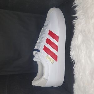 #128 Adidas White and Red Sneakers